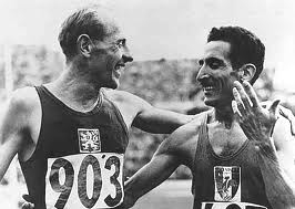 Legendary athletes of the 50s Emil Zatopek (left) and Alain Mimoun