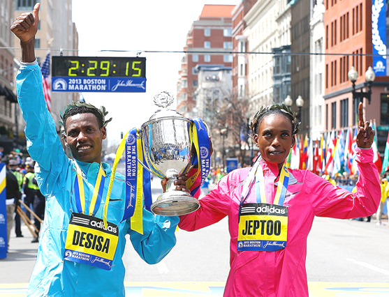 Boston Marathon. Ethiopia's Lelisa Desisa and Kenya's Rita Jeptoo took first ...(Photo: sportsillustrated.cnn.com)