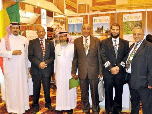 Ethiopian officials welcome visitors at the Jeddah International Travel & Tourism Exhibition at the Hilton hotel. â€” SG photo