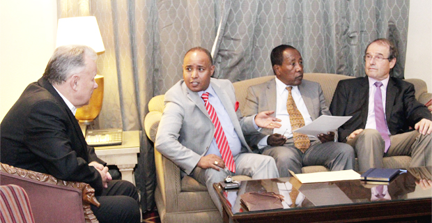 Rolf Gautschi (far left), general manager of Orbis Trading; Melkamu Assefa (left), the CEO of Marathon Motors; Abraham Abegaz (middle), CEO of Nyala Motors and Chris De Muynck (right), managing director of MOENCO (Photo: AddisFortune.net)