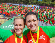 Kaiori Creed and Lyn Cheung celebrating completion of the Great Ethiopian Run which they completed in aid of ORBIS Ireland